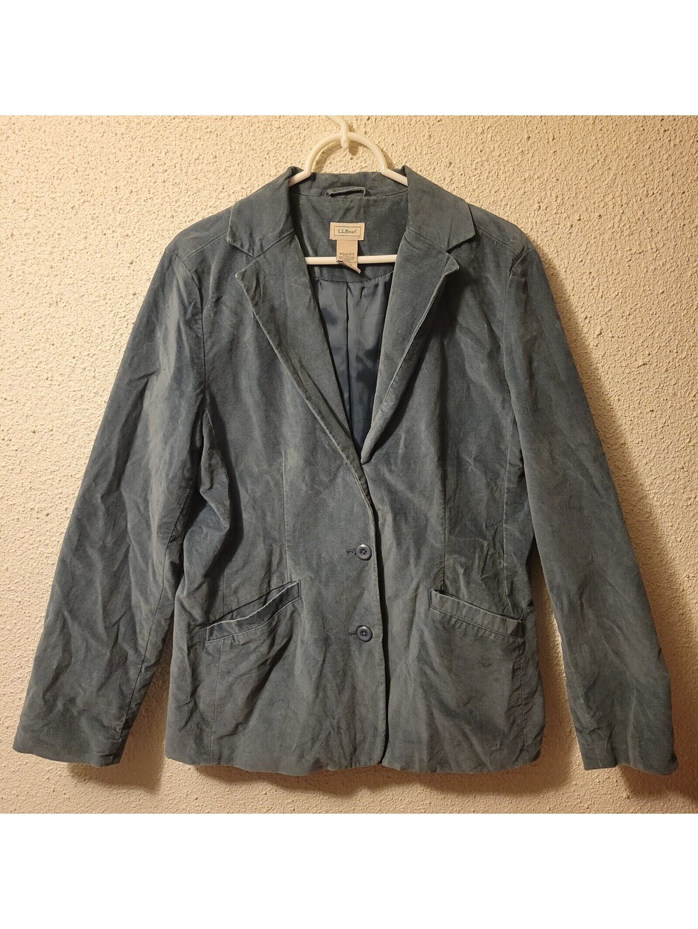 VTG LL Bean Sz 12 Reg Women’s Blue Grayson Velvet Blazer Jacket Buttoned Lined